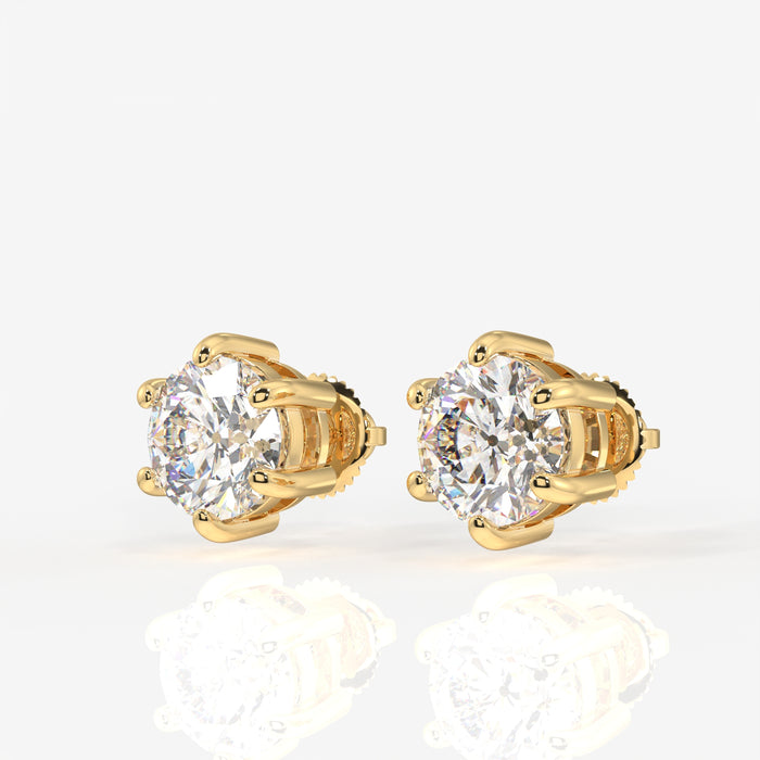 Portuguese Cut Moissanite Diamond Six Prong Stud 18K Gold Earrings