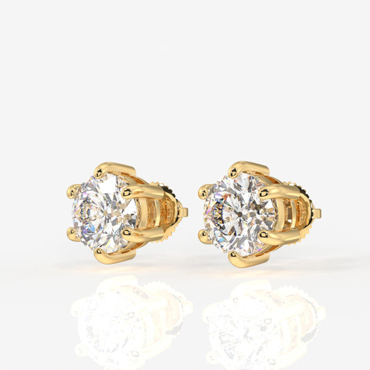 Portuguese Cut Moissanite Diamond Six Prong Stud 18K Gold Earrings
