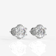 Round Cut Lab Grown Diamond Six Prong Stud 14k Gold Earrings