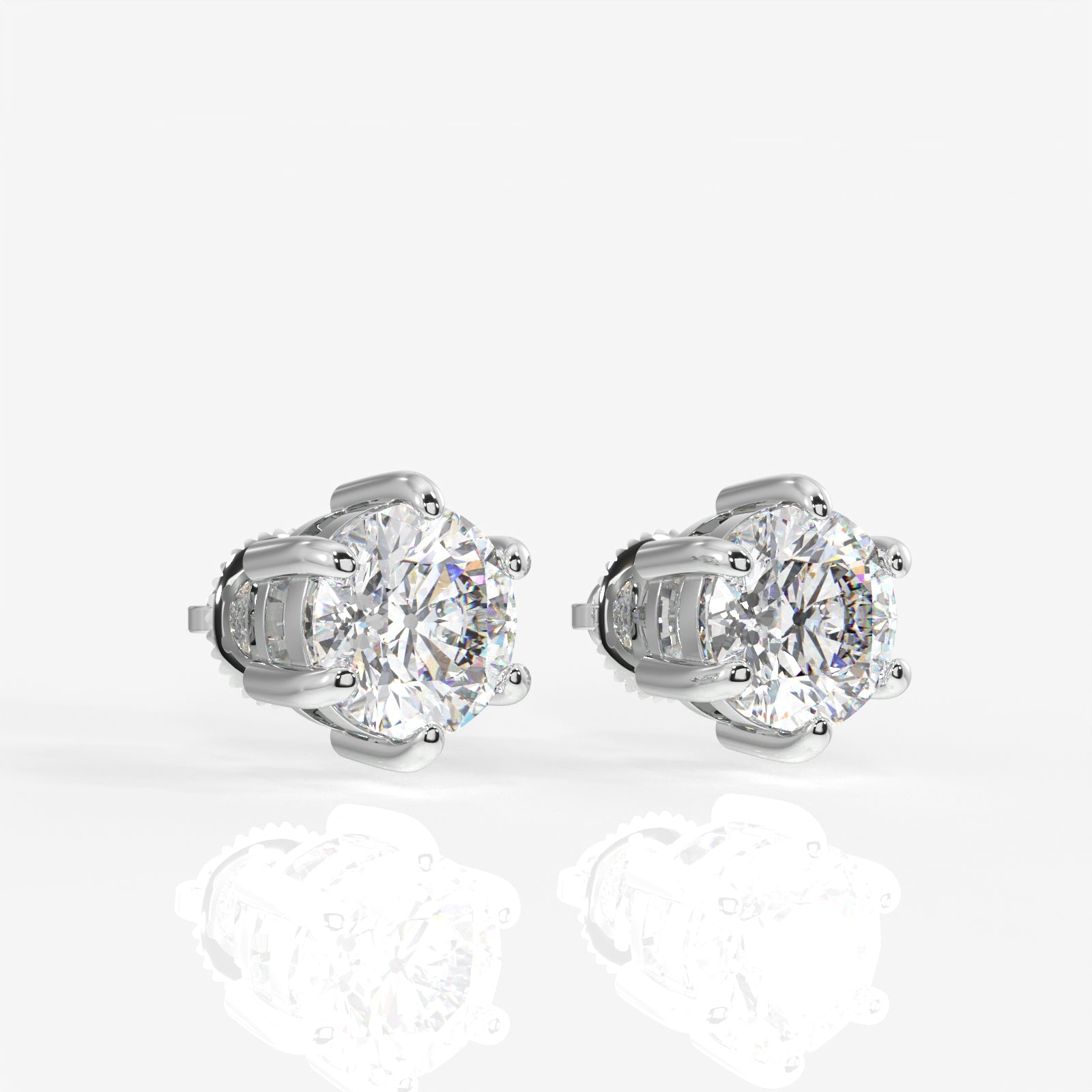Round Cut Lab Grown Diamond Six Prong Stud 14k Gold Earrings
