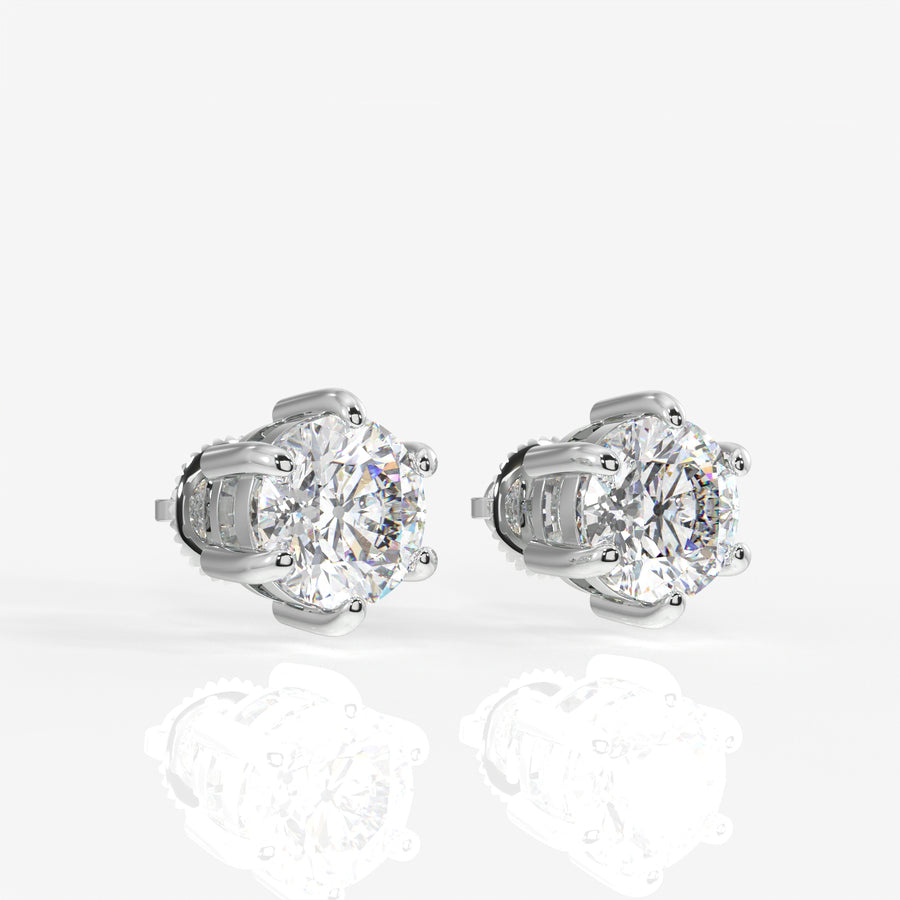 Round Cut Lab Grown Diamond Six Prong Stud 14k Gold Earrings