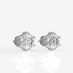 Round Cut Moissanite Diamond Six Prong Stud Sterling Silver Earrings