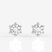 Round Cut Moissanite Diamond Six Prong Stud Sterling Silver Earrings
