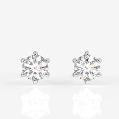 Round Cut Moissanite Diamond Six Prong Stud Sterling Silver Earrings