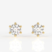 Round Cut Lab Grown Diamond Six Prong Stud 18k Gold Earrings