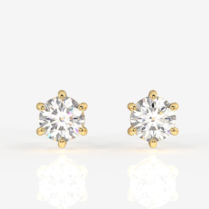 Round Cut Moissanite Diamond Six Prong Stud 18k Gold Earrings