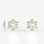 Round Cut Lab Grown Diamond Six Prong Stud 14k Gold Earrings