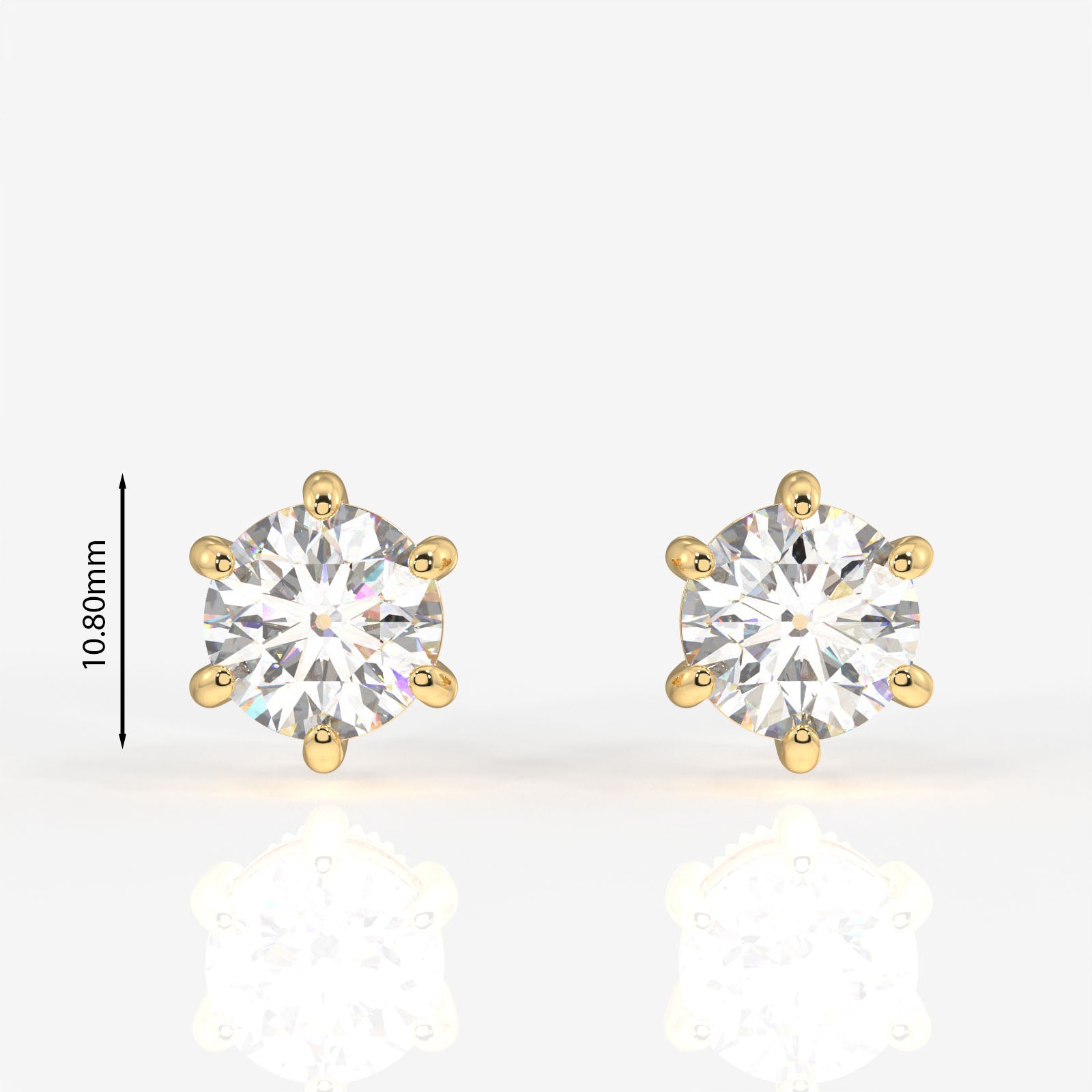Round Cut Lab Grown Diamond Six Prong Stud 14k Gold Earrings
