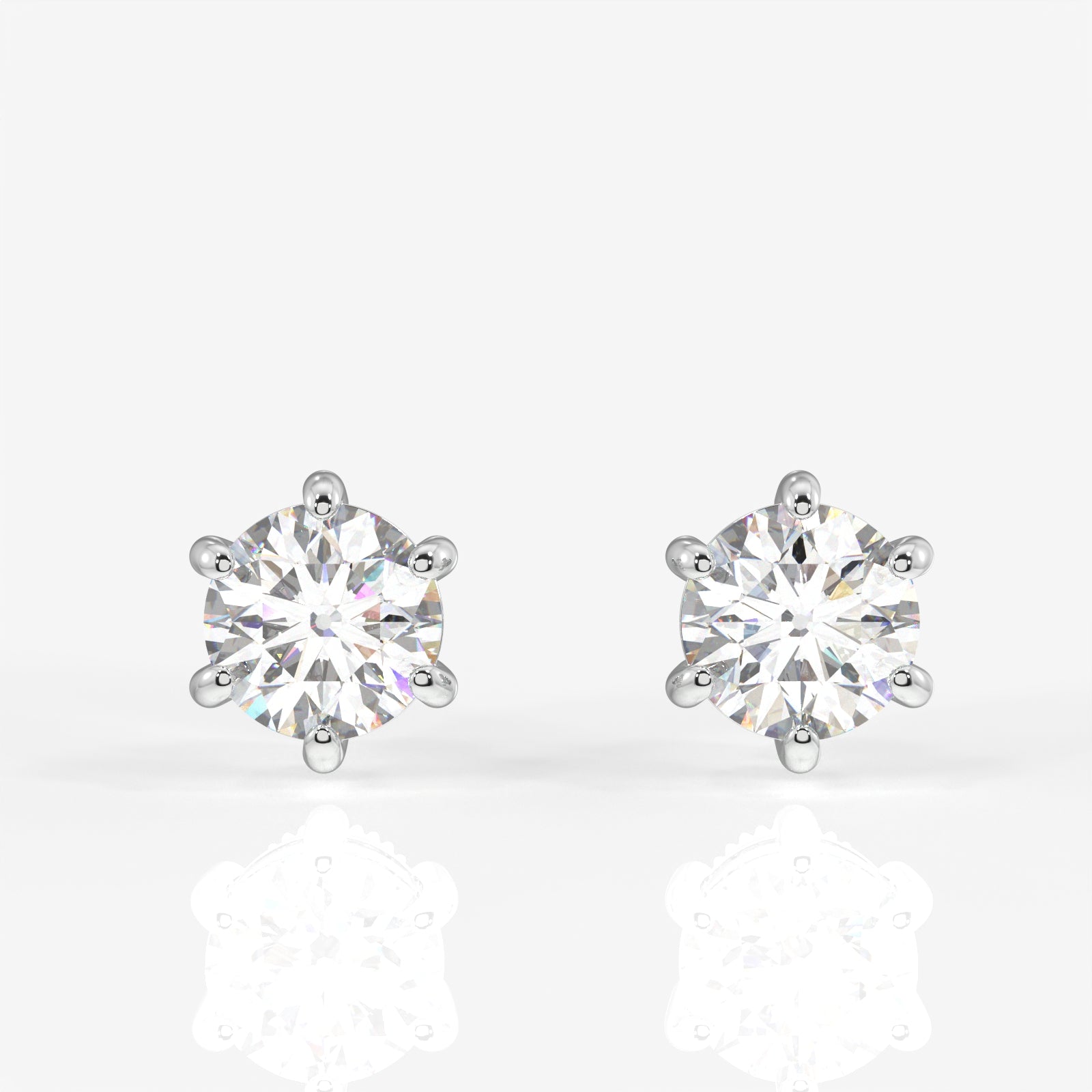 Round Cut Lab Grown Diamond Six Prong Stud 14k Gold Earrings