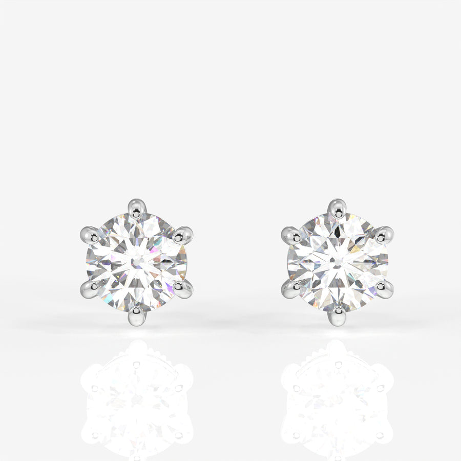 Round Cut Lab Grown Diamond Six Prong Stud 14k Gold Earrings