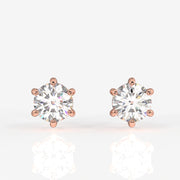 Round Cut Lab Grown Diamond Six Prong Stud 14k Gold Earrings