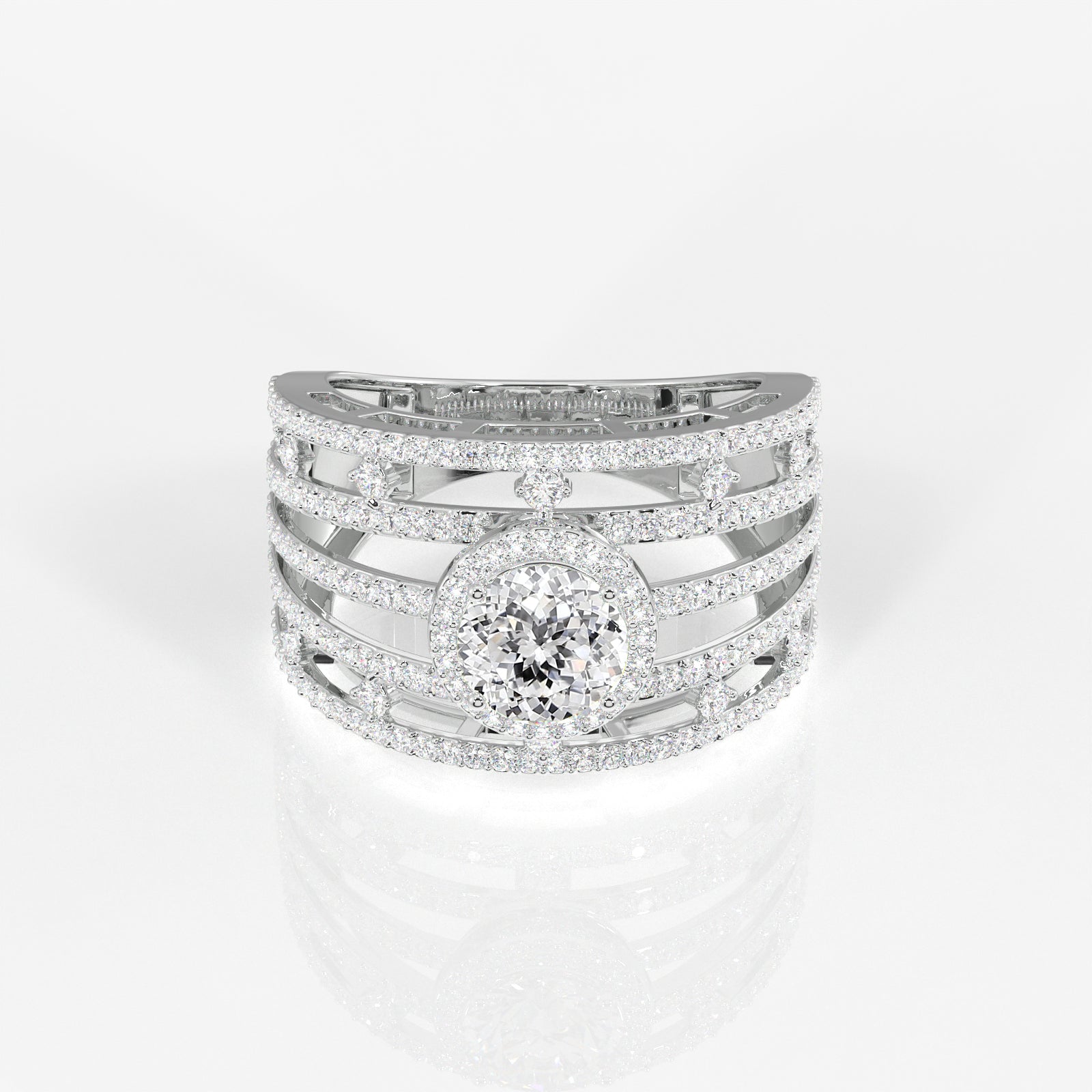 Portuguese Cut Lab Grown Diamond Cocktail 14K Gold Ring