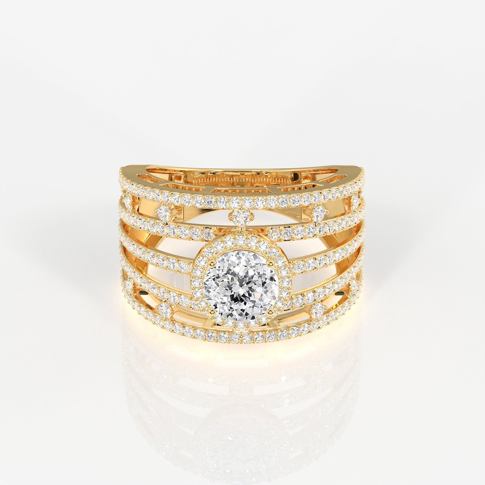 Portuguese Cut Lab Grown Diamond Cocktail 14K Gold Ring
