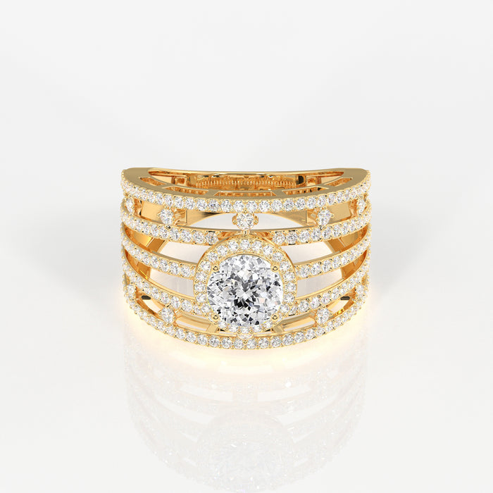 Portuguese Cut Moissanite Diamond Cocktail 18K Gold Ring