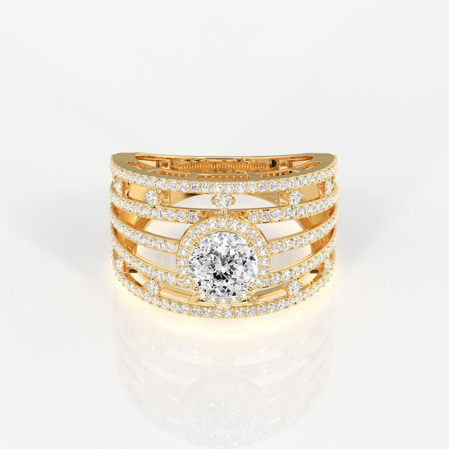 Portuguese Cut Lab Grown Diamond Cocktail 14K Gold Ring
