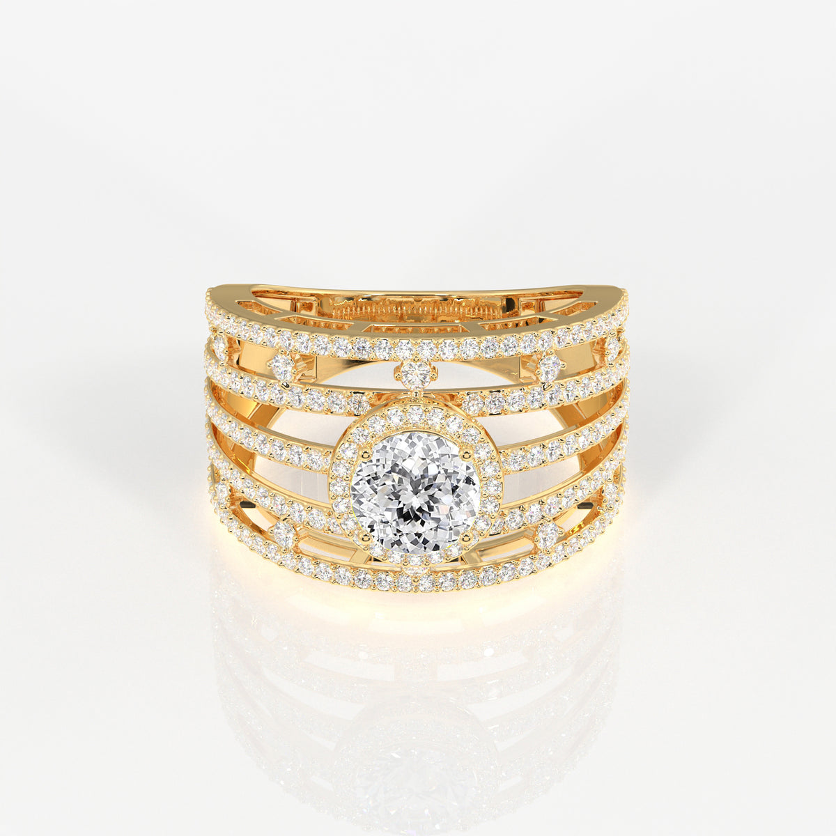 Portuguese Cut Lab Grown Diamond Cocktail 14K Gold Ring