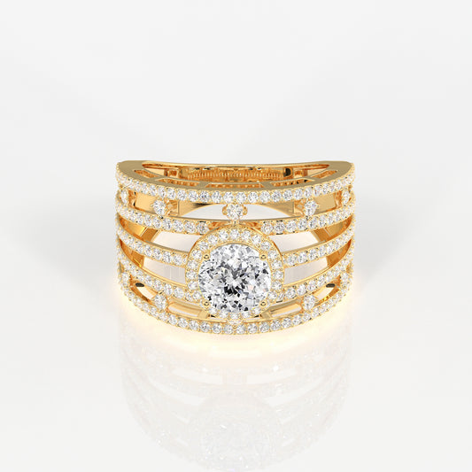 Portuguese Cut Moissanite Diamond Cocktail Sterling Silver Ring