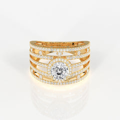 Portuguese Cut Lab Grown Diamond Cocktail 14K Gold Ring