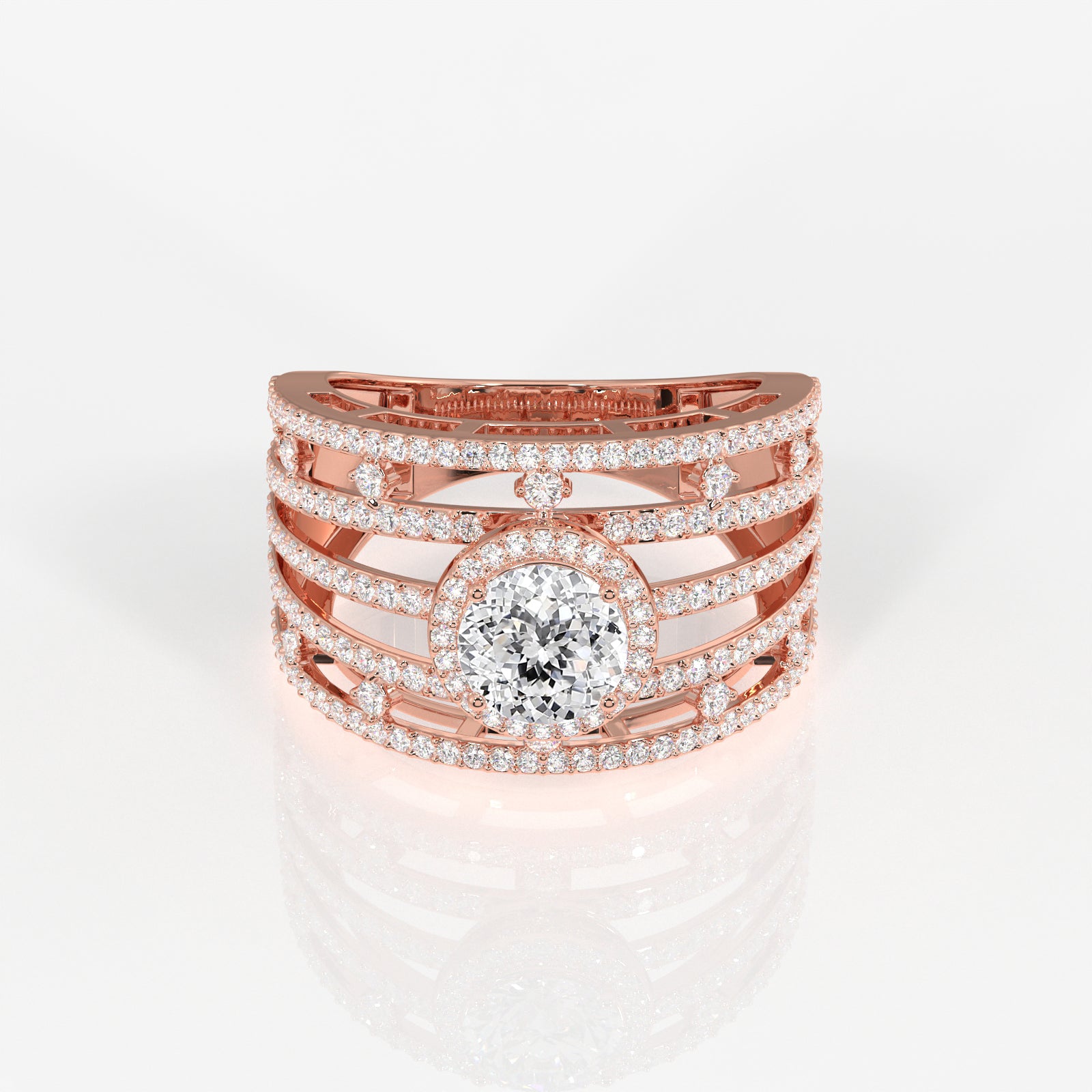 Portuguese Cut Lab Grown Diamond Cocktail 14K Gold Ring