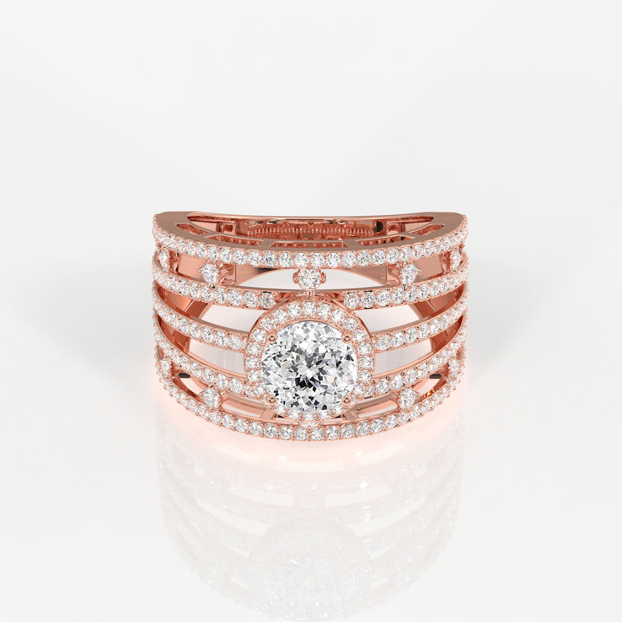 Portuguese Cut Lab Grown Diamond Cocktail 14K Gold Ring