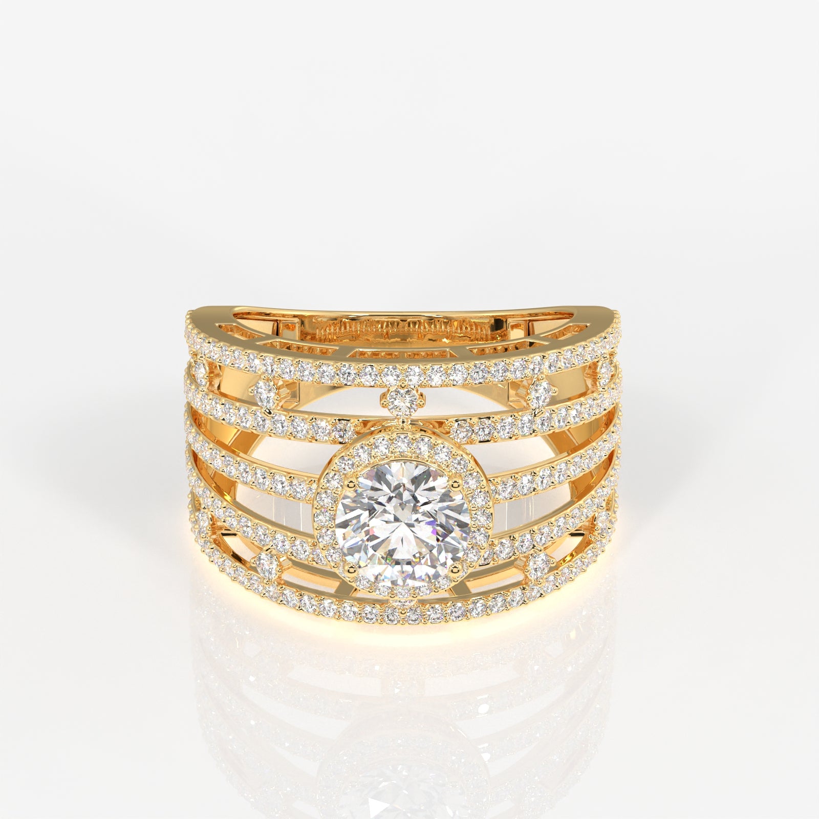 Round Cut Moissanite Diamond Cocktail 18K Gold Ring