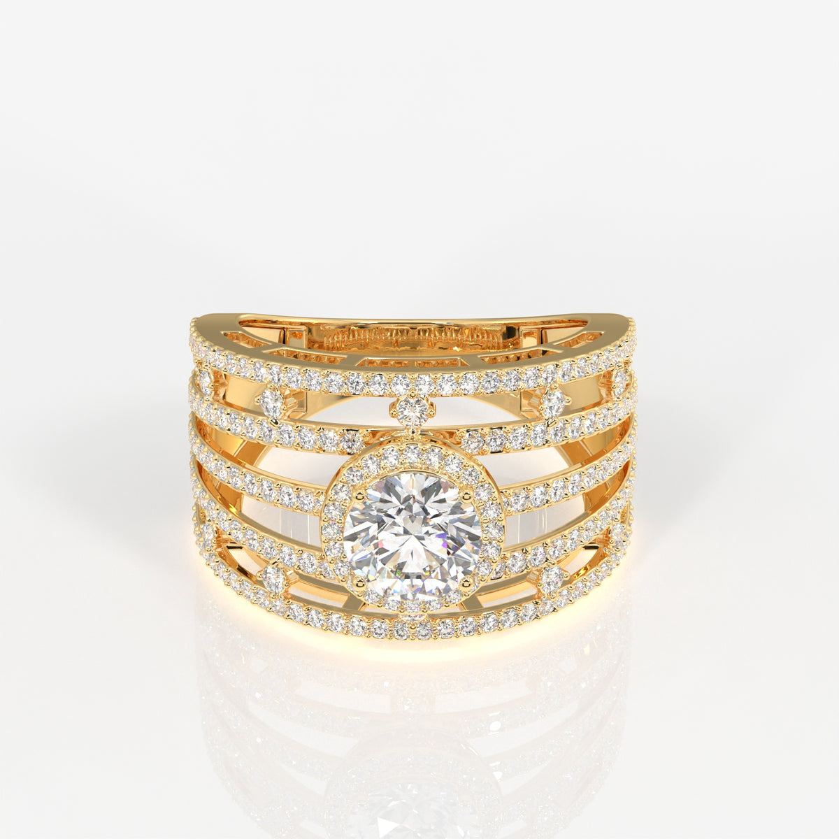 Round Cut Lab Grown Diamond Cocktail 14K Gold Ring