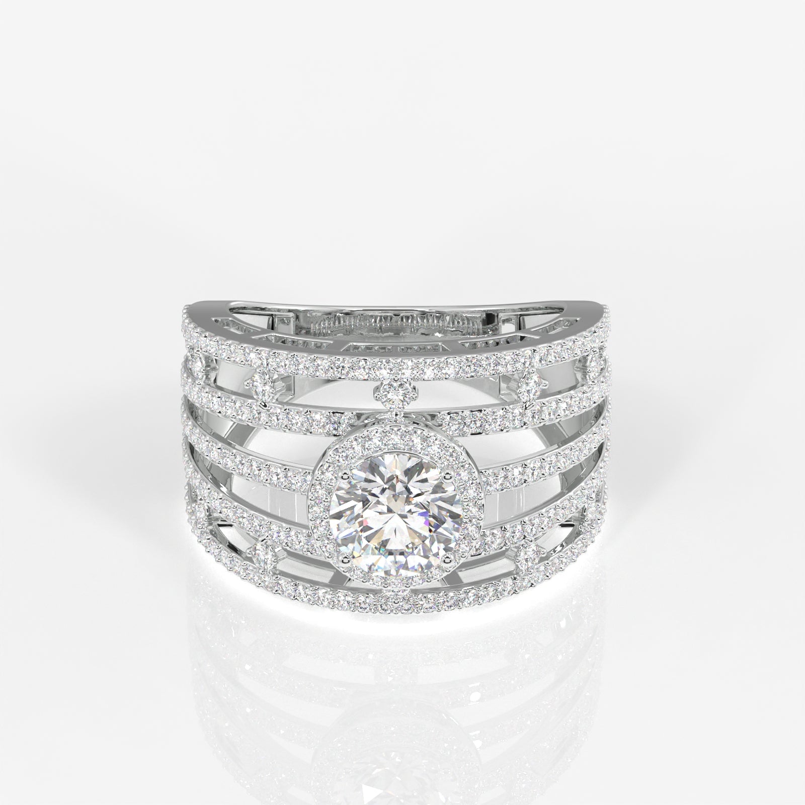 Round Cut Moissanite Diamond Cocktail 18K Gold Ring