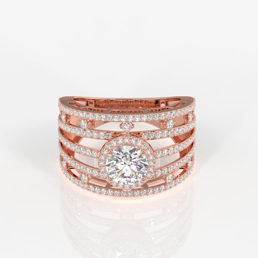 Round Cut Moissanite Diamond Cocktail 18K Gold Ring