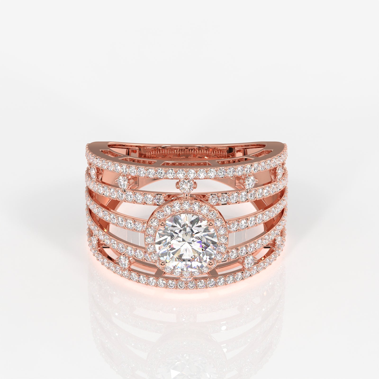 Round Cut Lab Grown Diamond Cocktail 14K Gold Ring