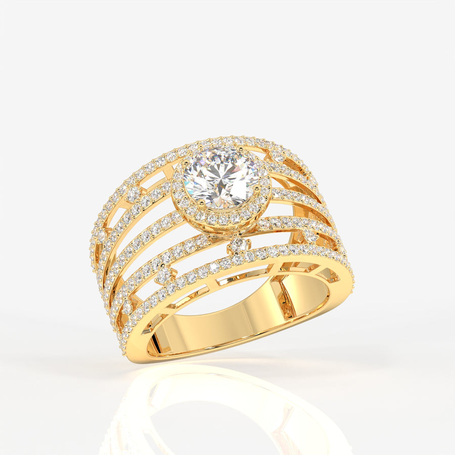 Round Cut Moissanite Diamond Cocktail 18K Gold Ring