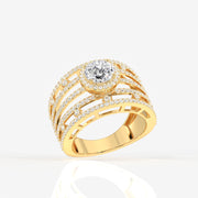 Portuguese Cut Lab Grown Diamond Cocktail 14K Gold Ring