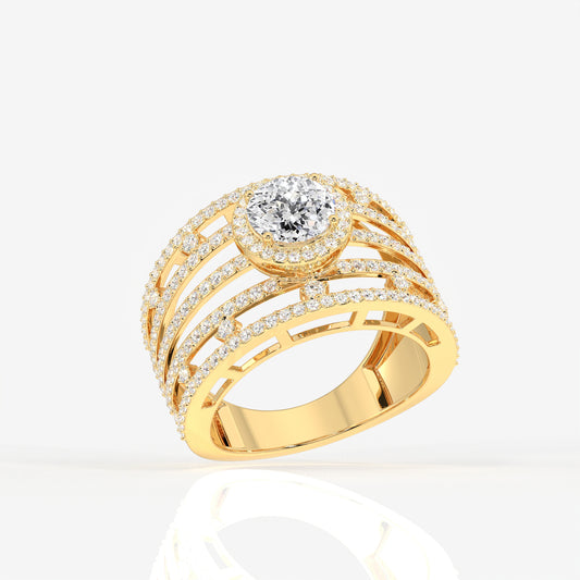 Portuguese Cut Lab Grown Diamond Cocktail 14K Gold Ring