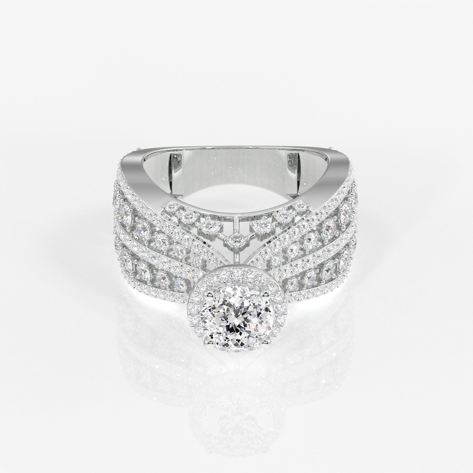 Portuguese  Cut Moissanite Diamond Cocktail 14K Gold Ring