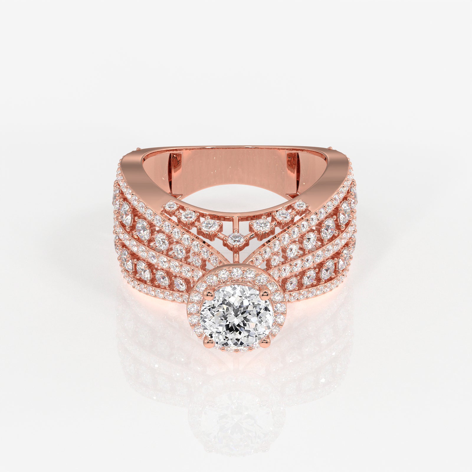 Portuguese  Cut Moissanite Diamond Cocktail 14K Gold Ring
