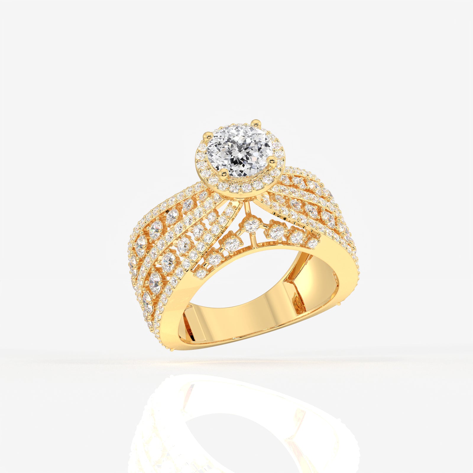 Portuguese  Cut Moissanite Diamond Cocktail 14K Gold Ring