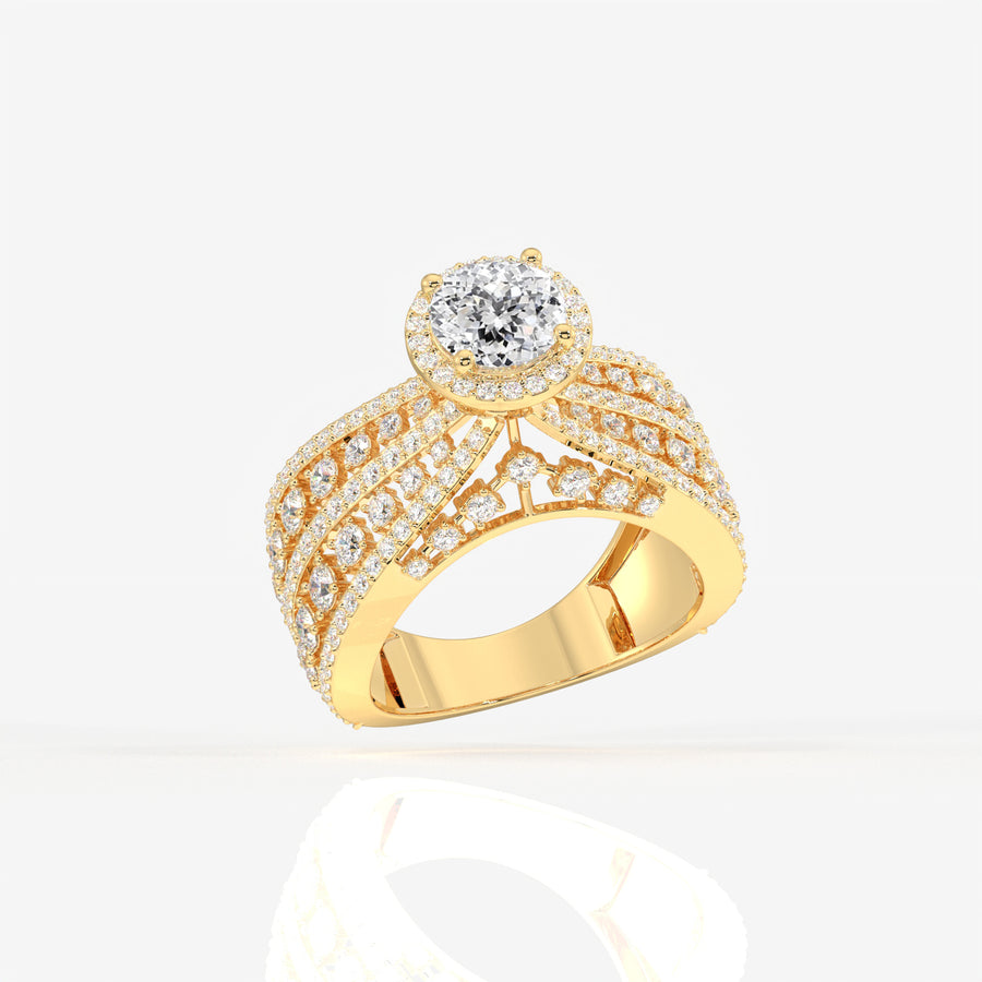 Portuguese  Cut Moissanite Diamond Cocktail 14K Gold Ring