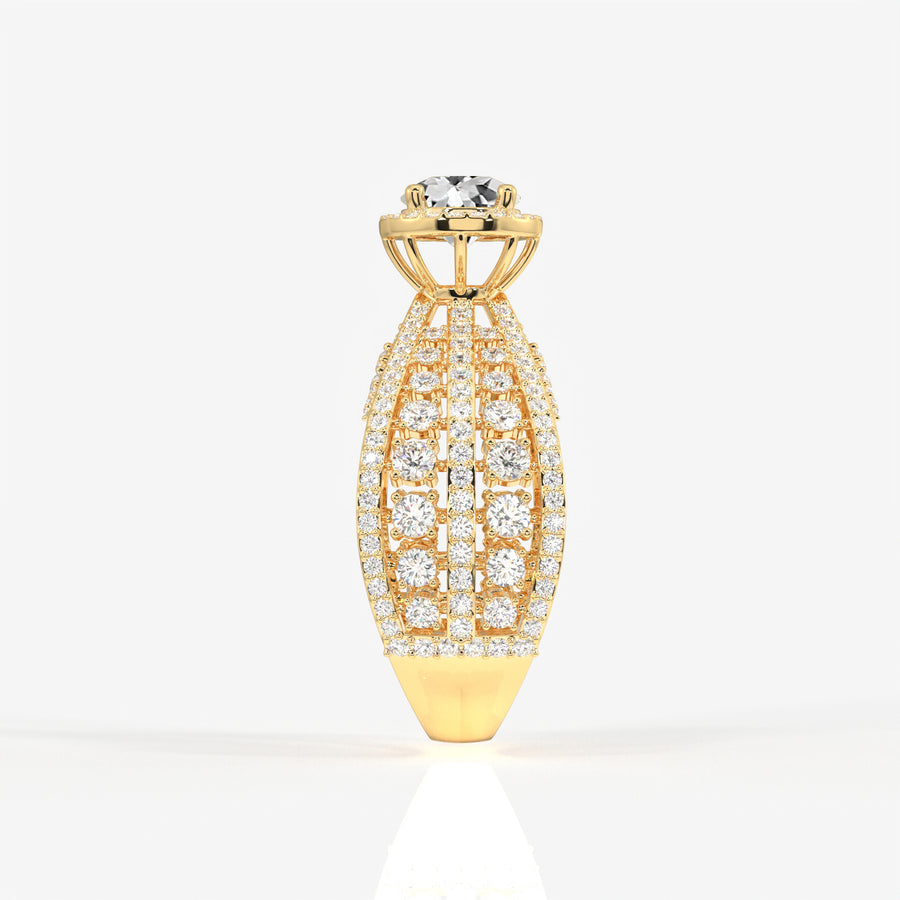 Portuguese  Cut Moissanite Diamond Cocktail 14K Gold Ring