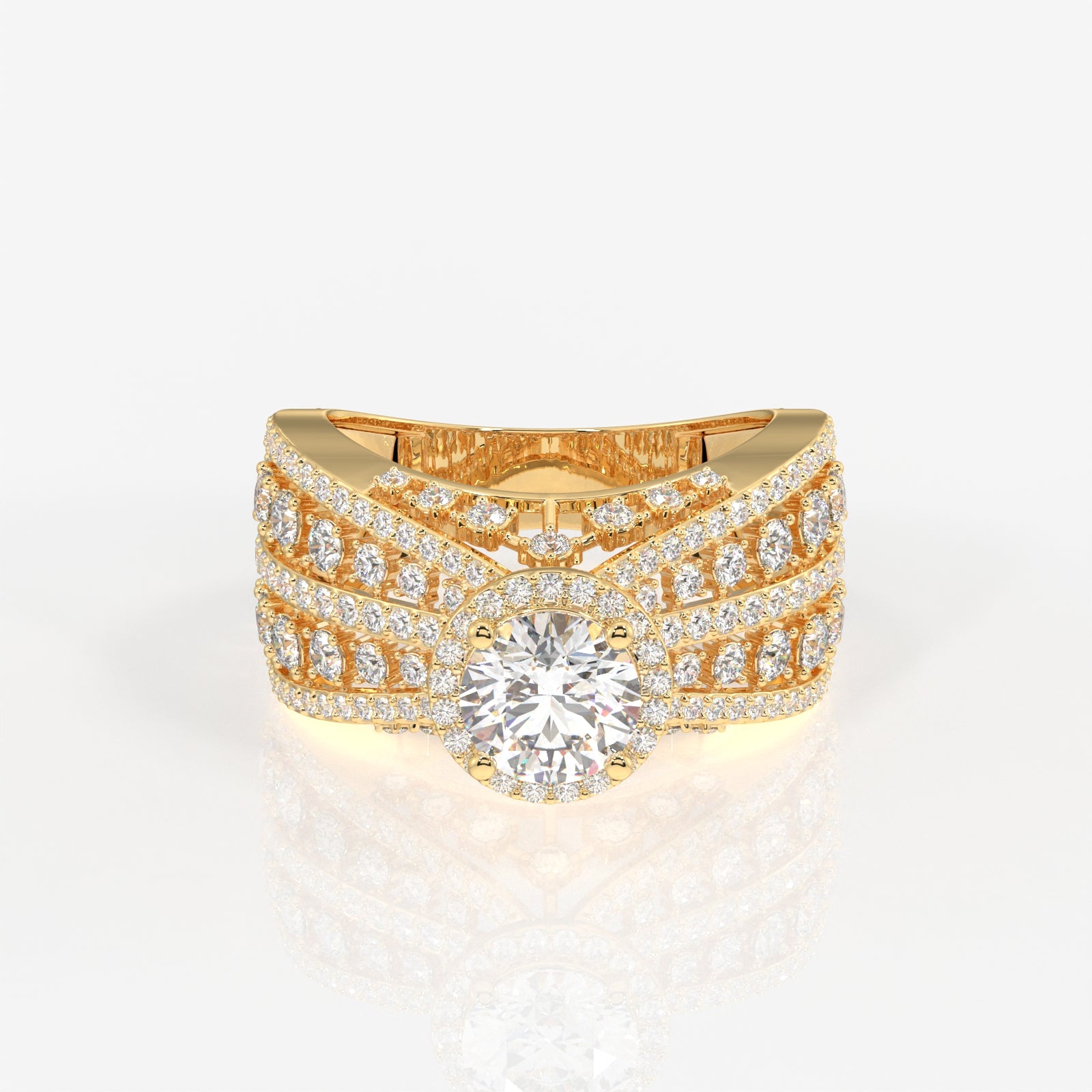 Women's Round Cut Lab Grown Diamond Cocktail 9K Gold Ring