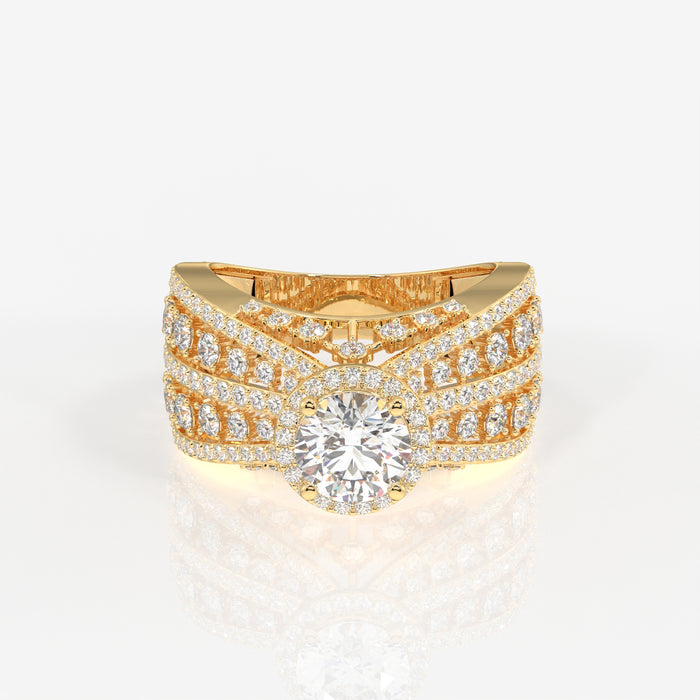 Women's Round Cut Lab Grown Diamond Cocktail 14K Gold Ring