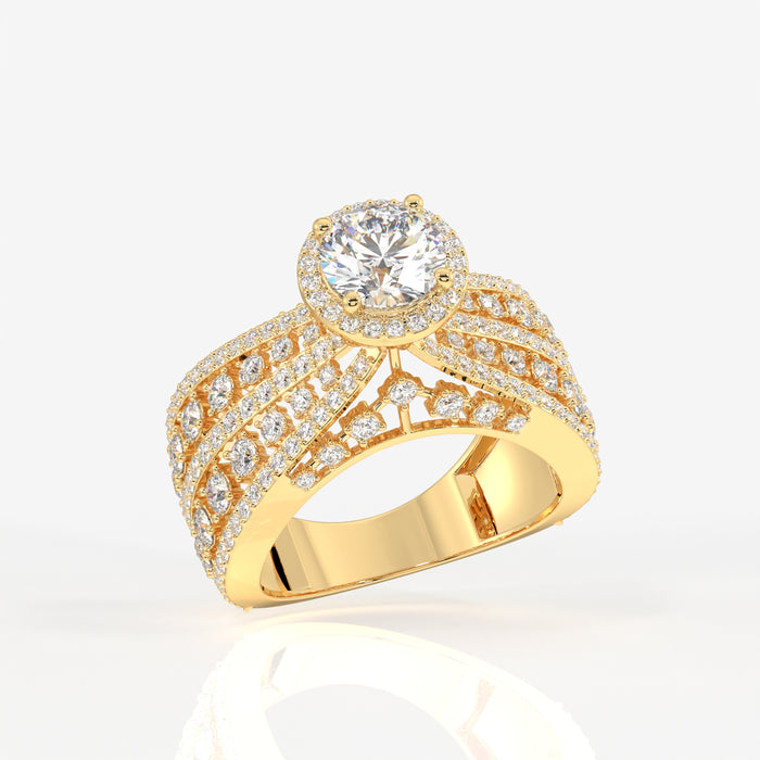 Women's Round Cut Lab Grown Diamond Cocktail 14K Gold Ring