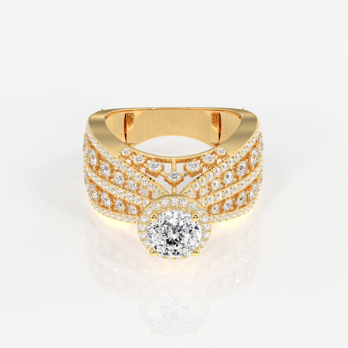 Portuguese  Cut Moissanite Diamond Cocktail 18K Gold Ring