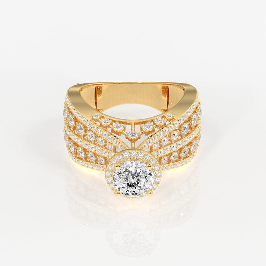 Portuguese  Cut Moissanite Diamond Cocktail Sterling Silver Ring