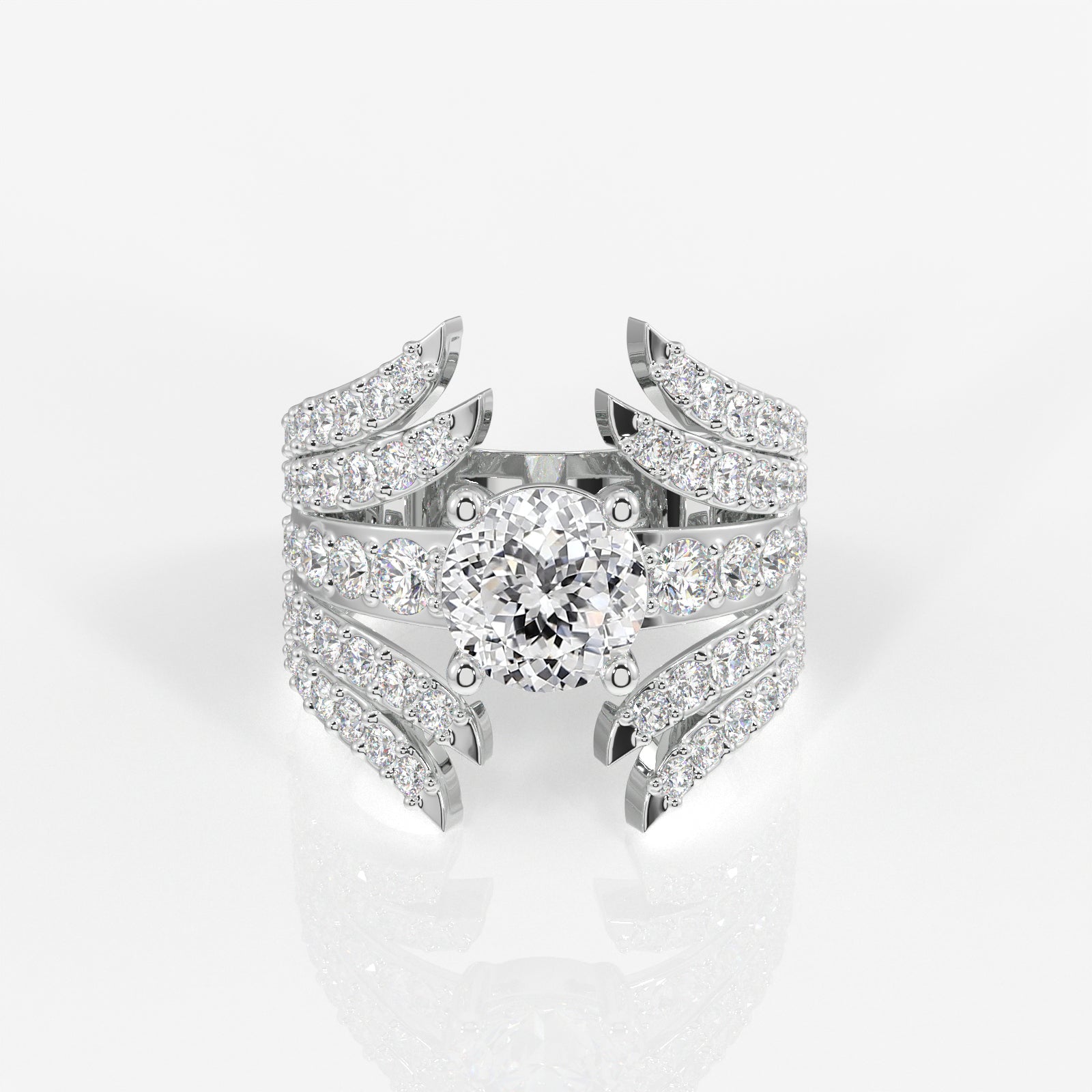 Portuguese Cut Lab Grown Diamond Cocktail 14K Gold Ring
