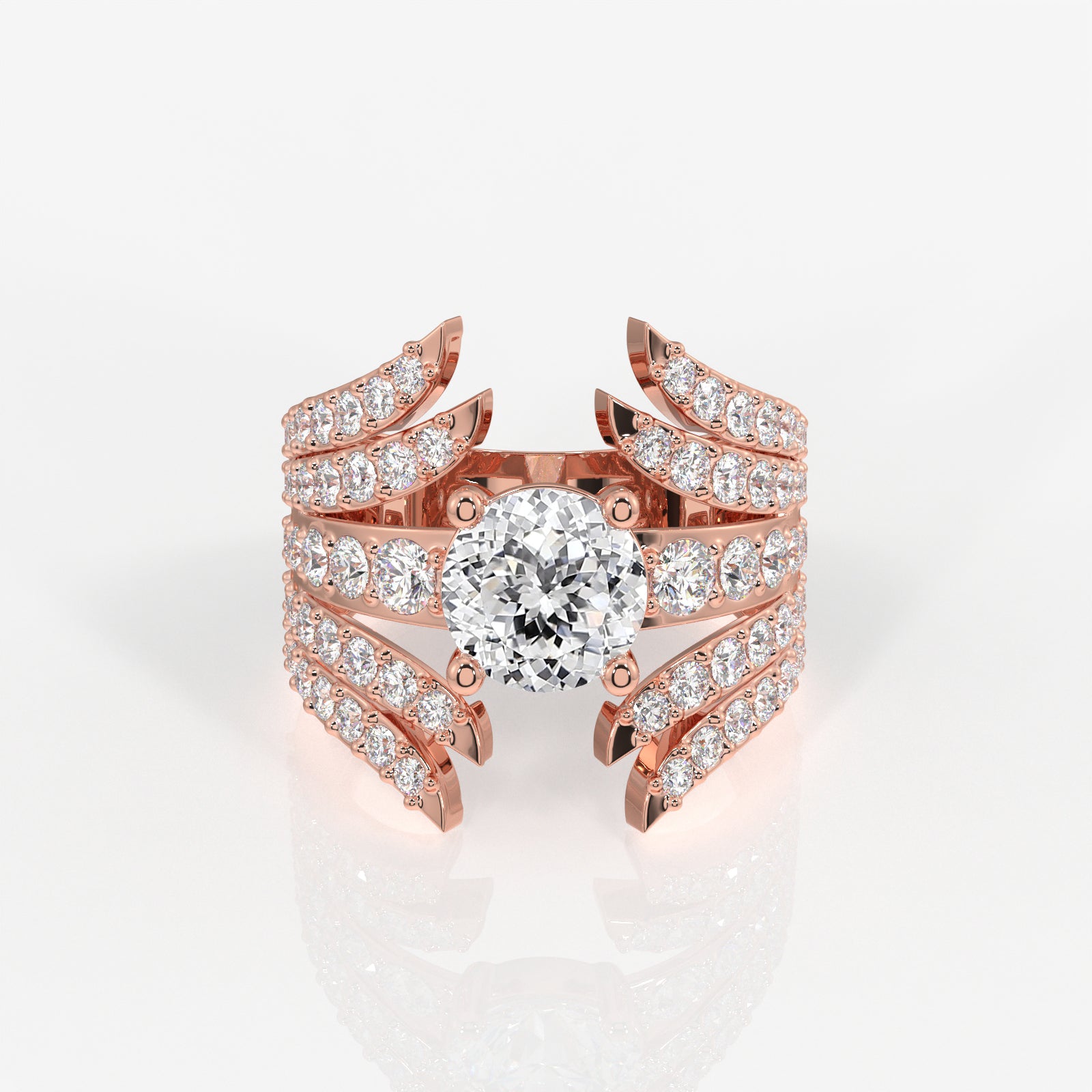 Portuguese Cut Lab Grown Diamond Cocktail 14K Gold Ring