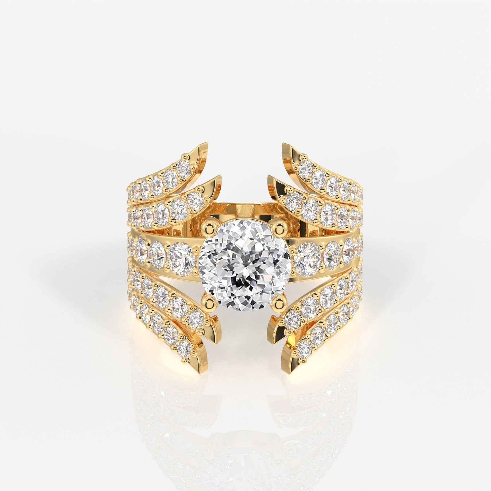 Portuguese Cut Lab Grown Diamond Cocktail 14K Gold Ring