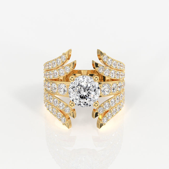 Portuguese  Cut Moissanite Diamond Cocktail 18K Gold Ring