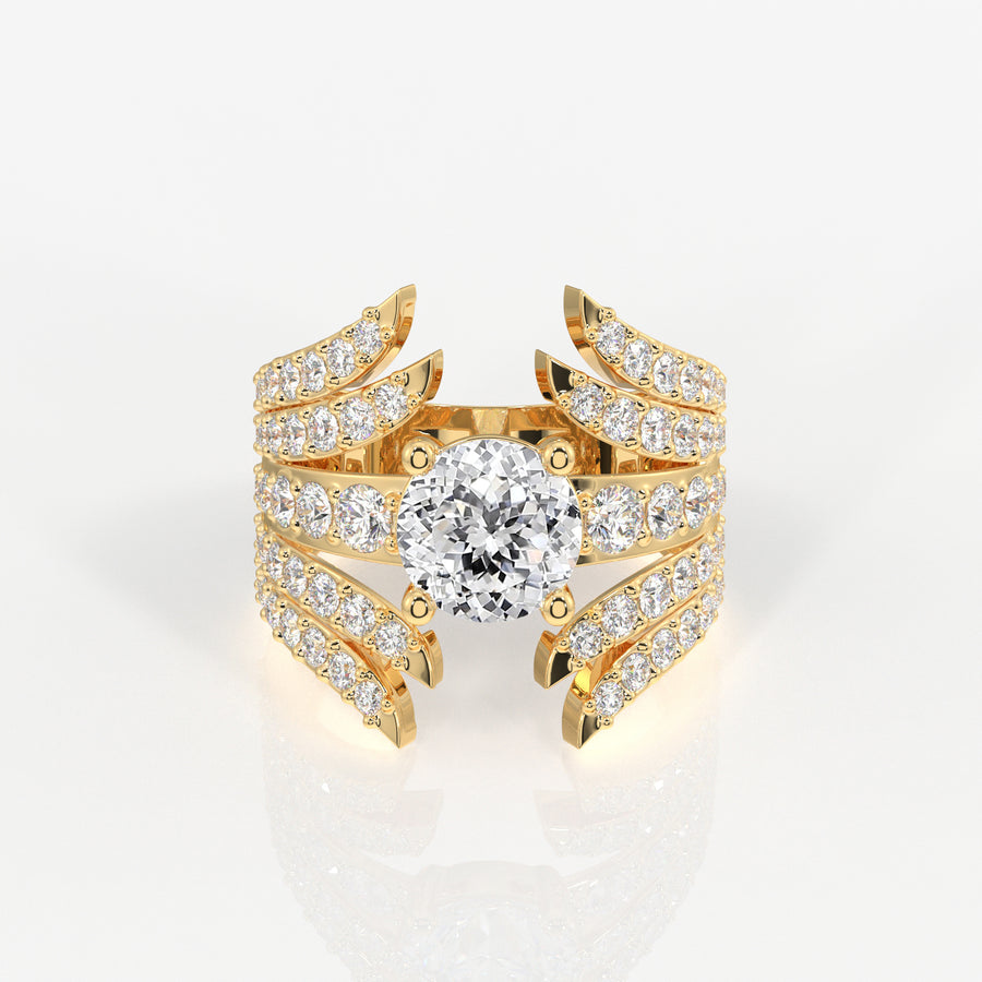Portuguese Cut Lab Grown Diamond Cocktail 14K Gold Ring