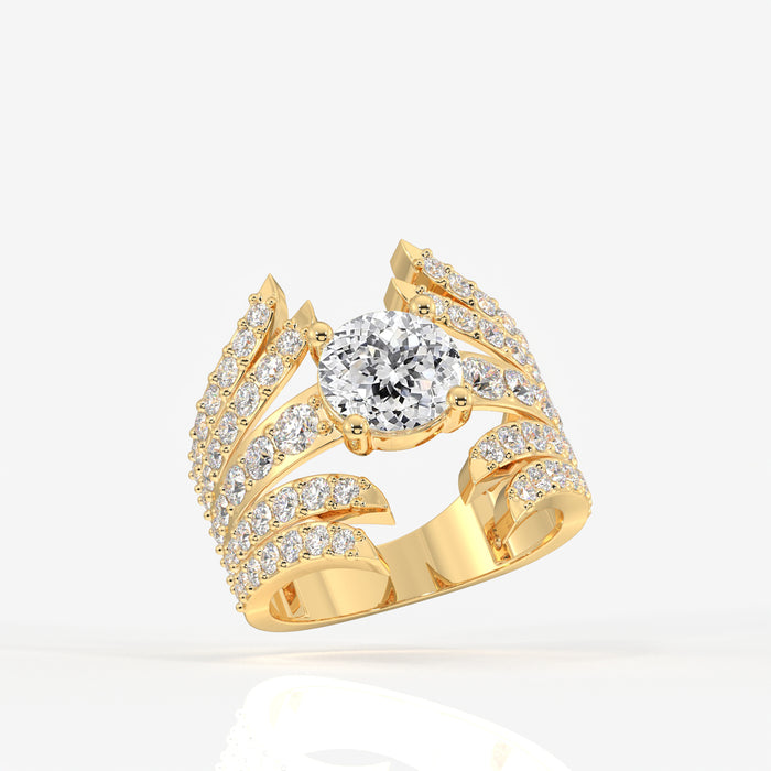 Portuguese Cut Lab Grown Diamond Cocktail 14K Gold Ring