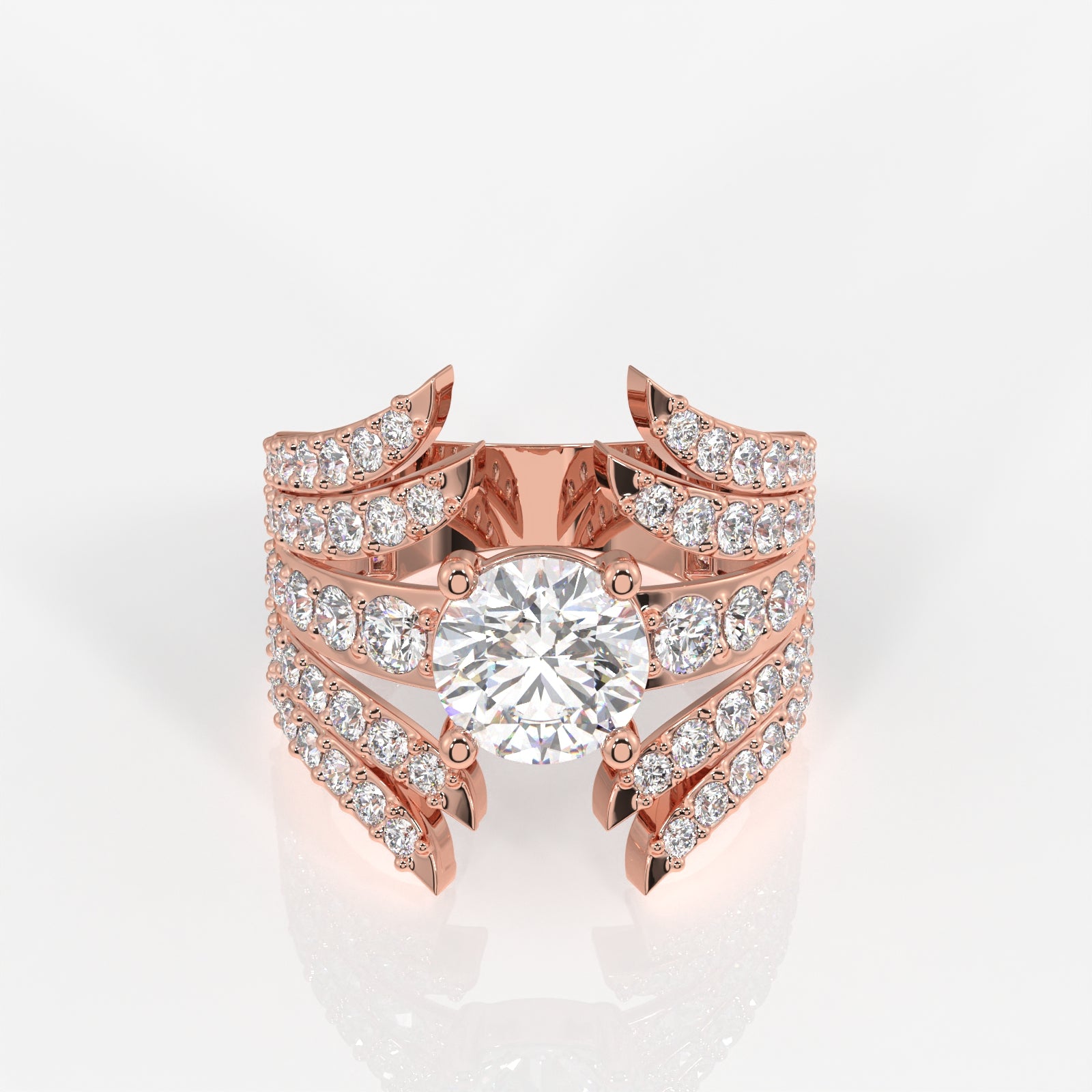 Round Cut Lab Grown Diamond Cocktail 14K Gold Ring
