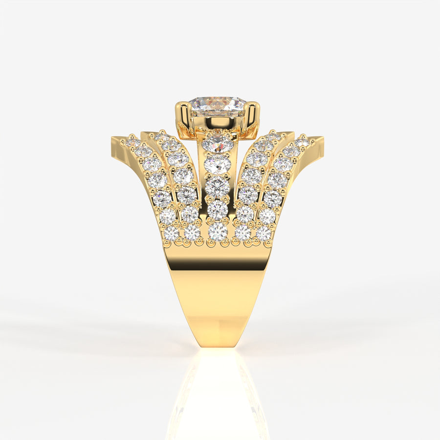 Round Cut Lab Grown Diamond Cocktail 14K Gold Ring